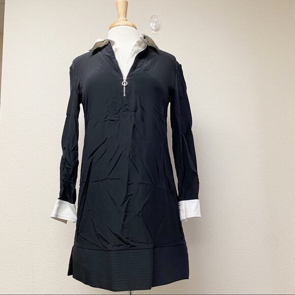 Victoria Beckham Quarter Zip Collared Shirt Dress Black 6 - Picture 1 of 6
